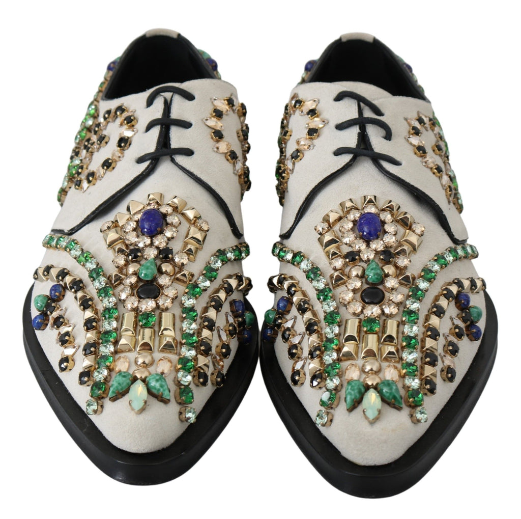 Weiße Broque-Schuhe aus Wildleder mit Kristallen