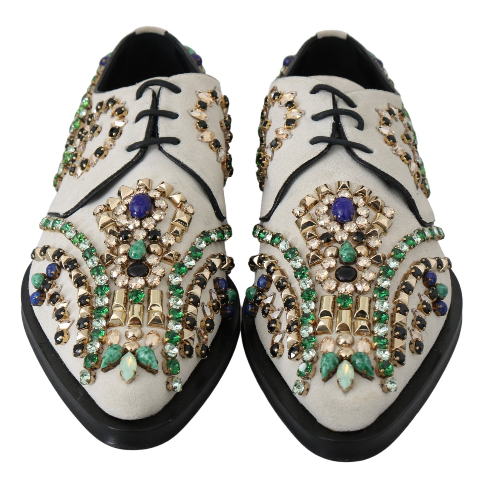 Weiße Broque-Schuhe aus Wildleder mit Kristallen
