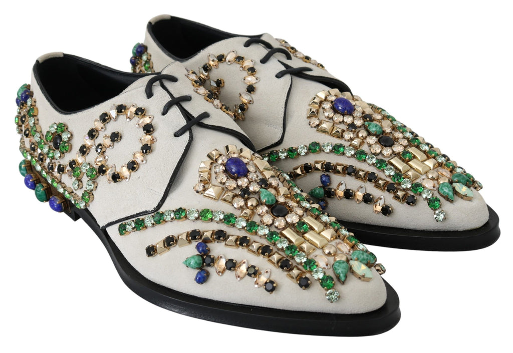 Weiße Broque-Schuhe aus Wildleder mit Kristallen