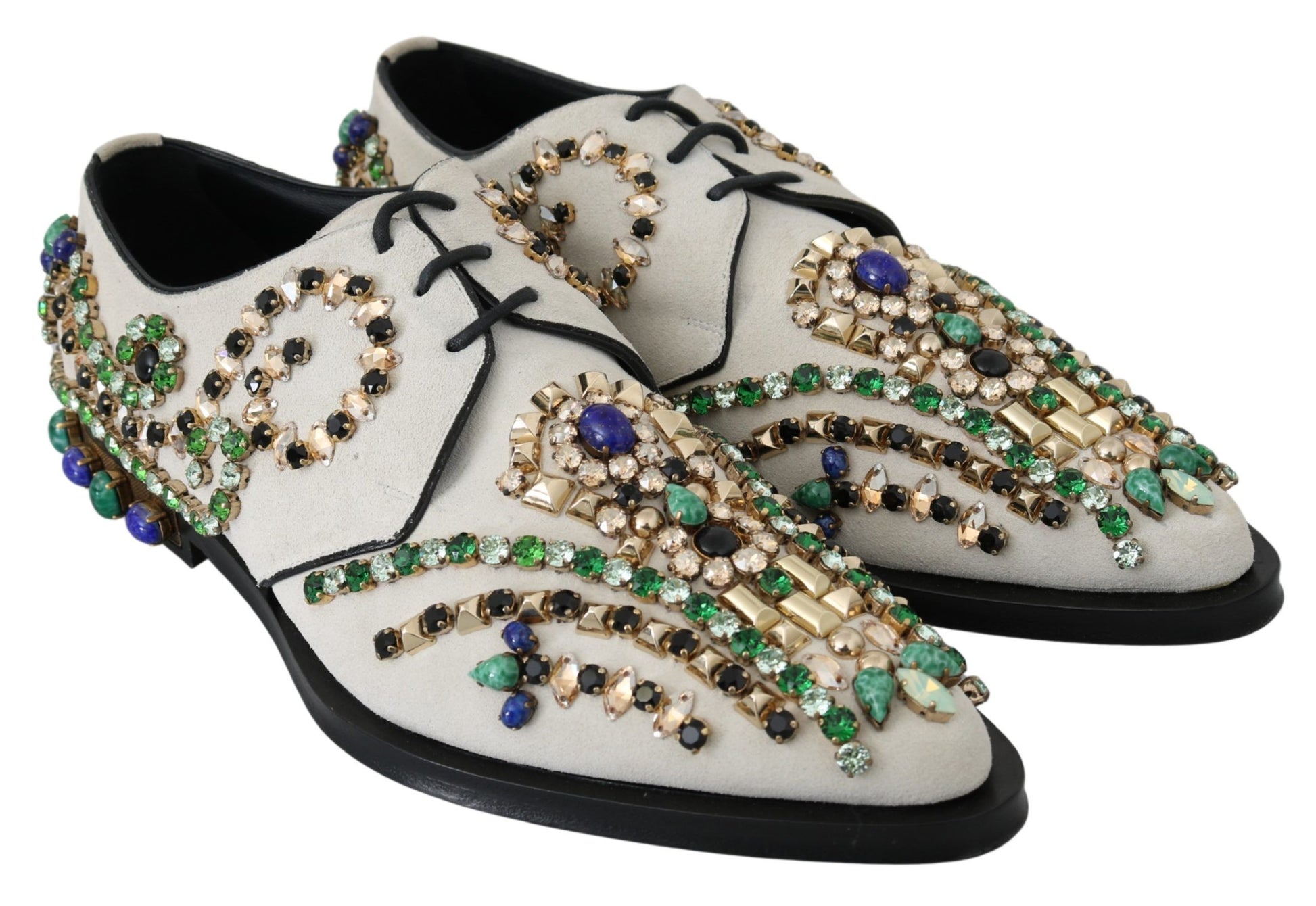 Weiße Broque-Schuhe aus Wildleder mit Kristallen