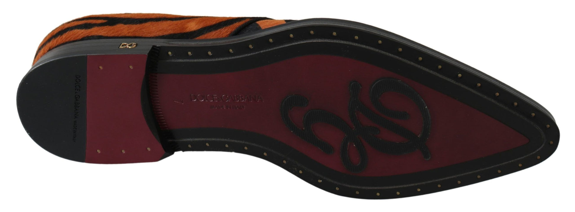 Orangefarbene Broque-Schuhe mit Ponyhaar