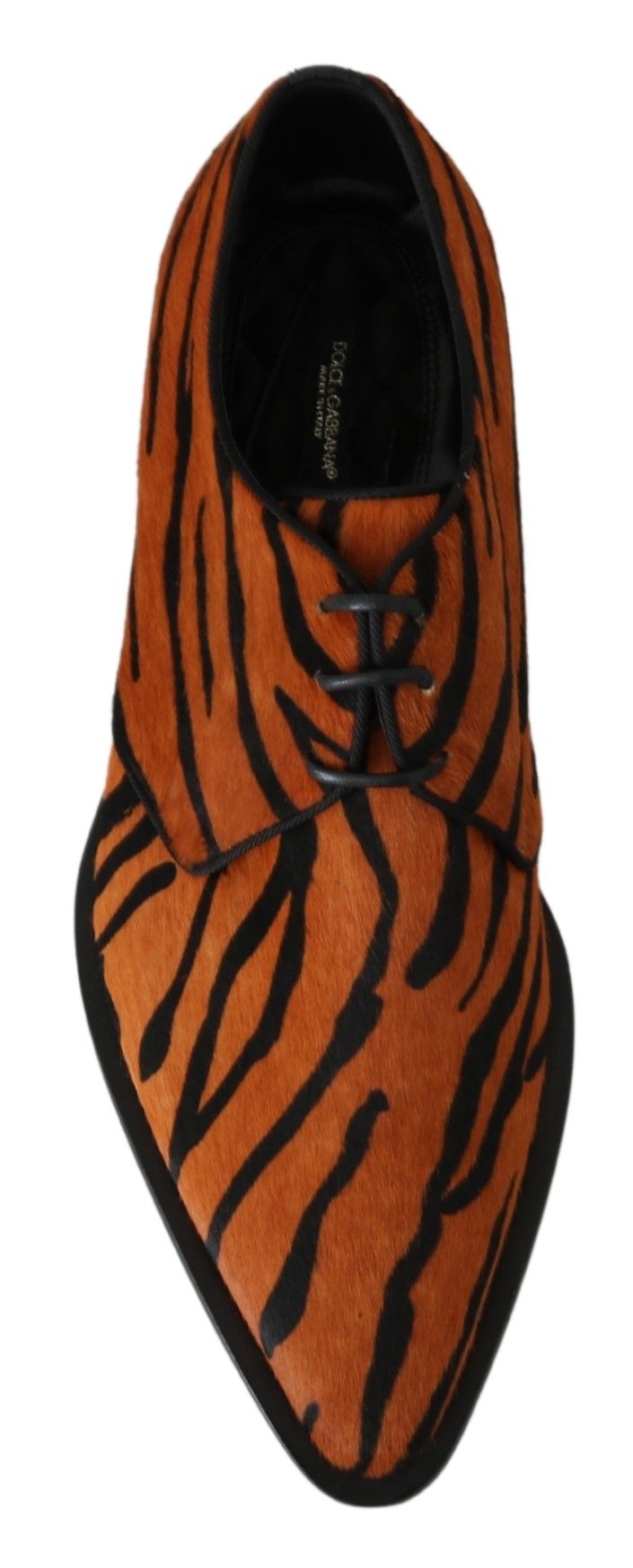 Orangefarbene Broque-Schuhe mit Ponyhaar