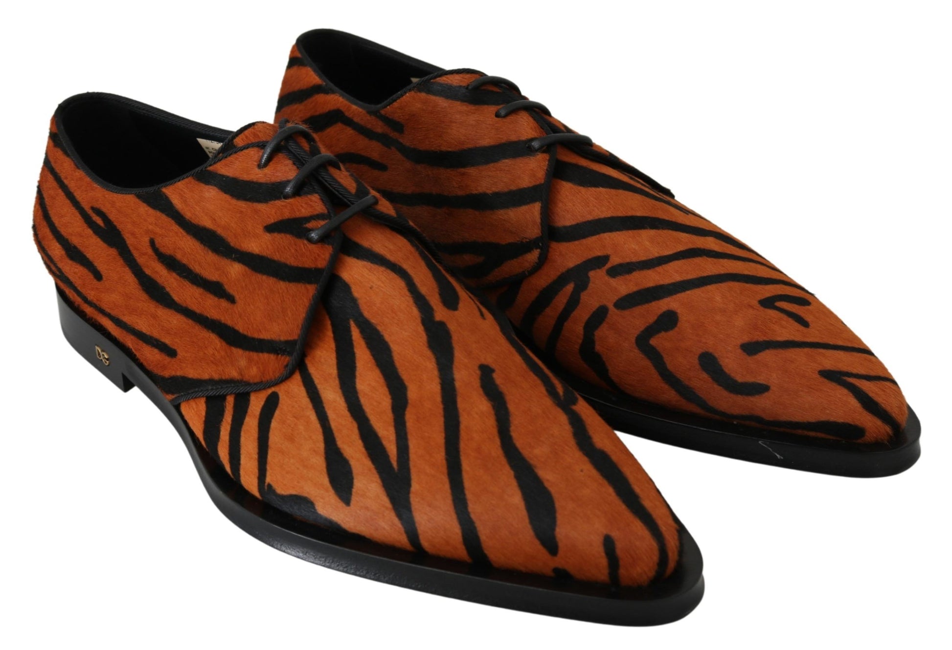 Orangefarbene Broque-Schuhe mit Ponyhaar