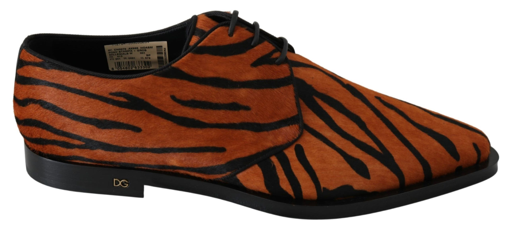 Orangefarbene Broque-Schuhe mit Ponyhaar