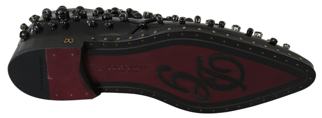 Schwarze Broque-Schuhe aus Leder mit Kristallen