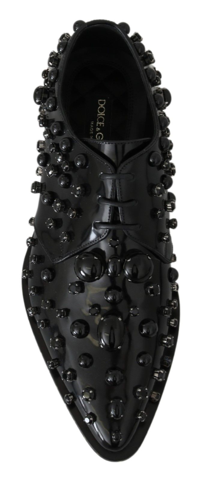 Schwarze Broque-Schuhe aus Leder mit Kristallen
