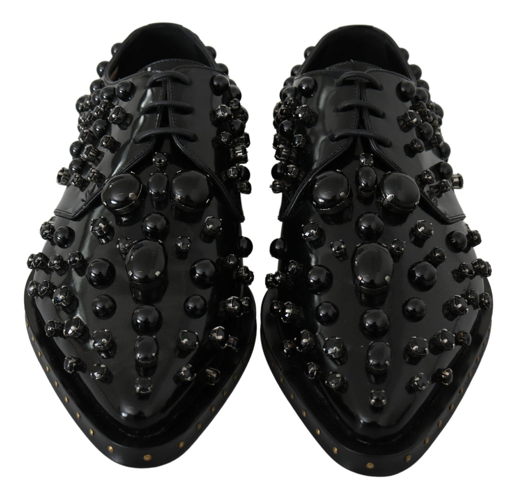 Schwarze Broque-Schuhe aus Leder mit Kristallen