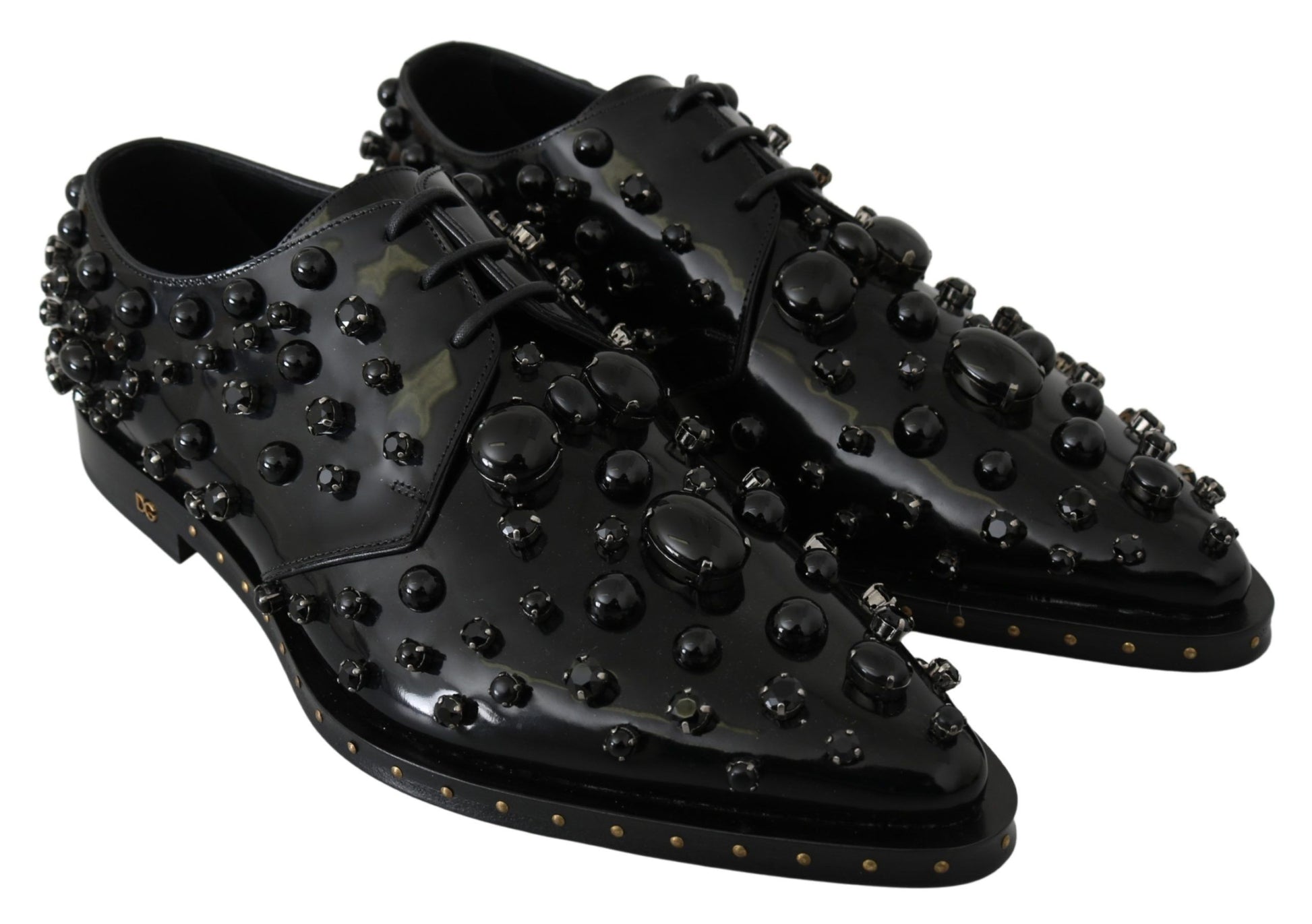 Schwarze Broque-Schuhe aus Leder mit Kristallen