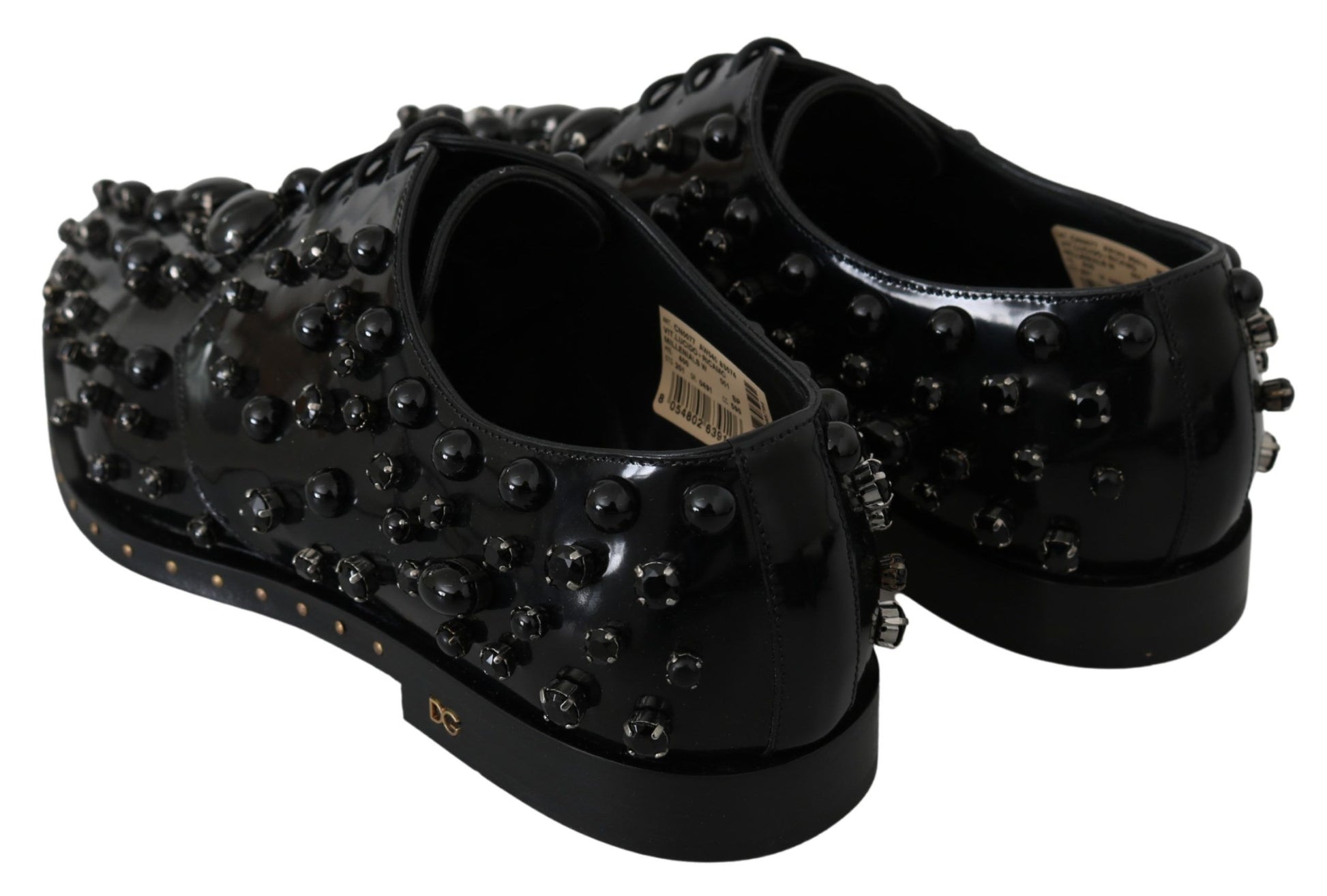 Schwarze Broque-Schuhe aus Leder mit Kristallen