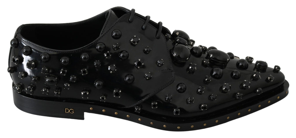 Schwarze Broque-Schuhe aus Leder mit Kristallen