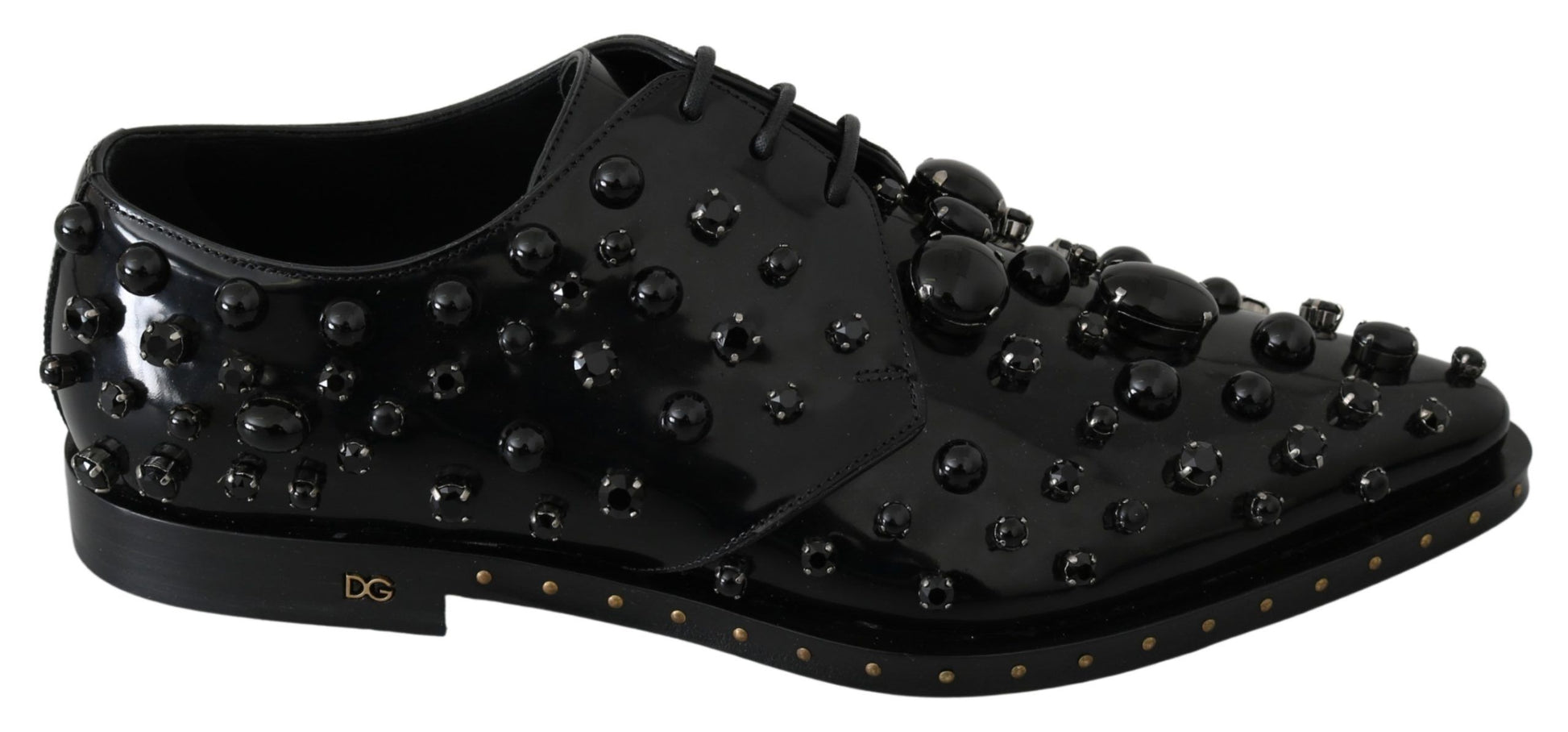 Schwarze Broque-Schuhe aus Leder mit Kristallen