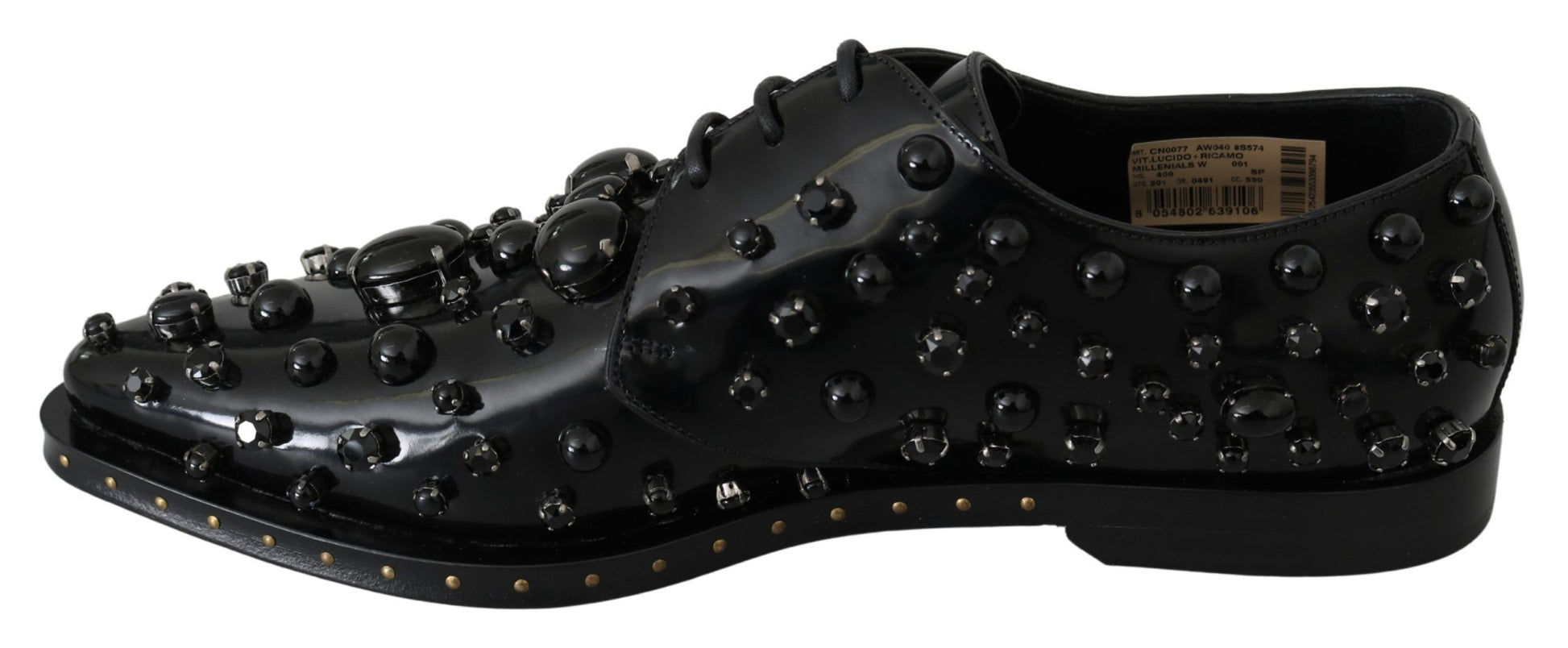 Schwarze Broque-Schuhe aus Leder mit Kristallen