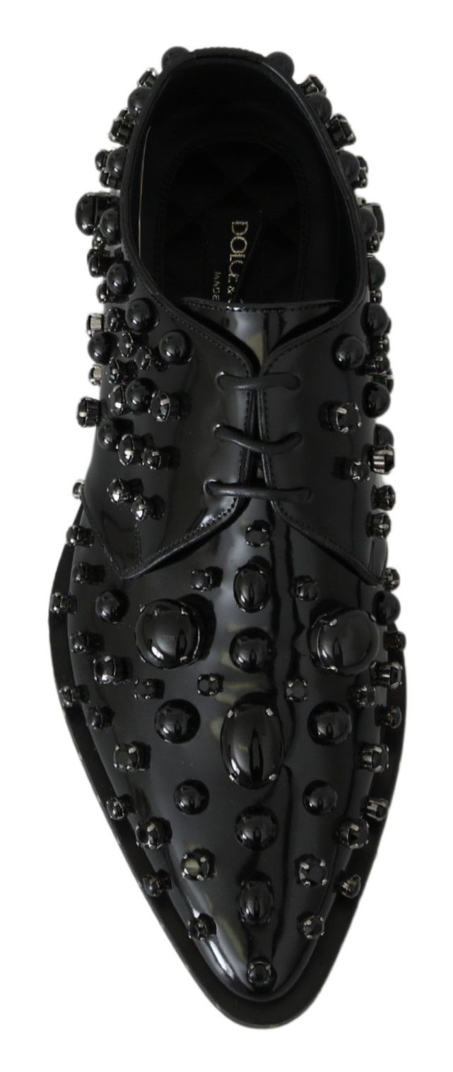 Schwarze Broque-Schuhe aus Leder mit Kristallen