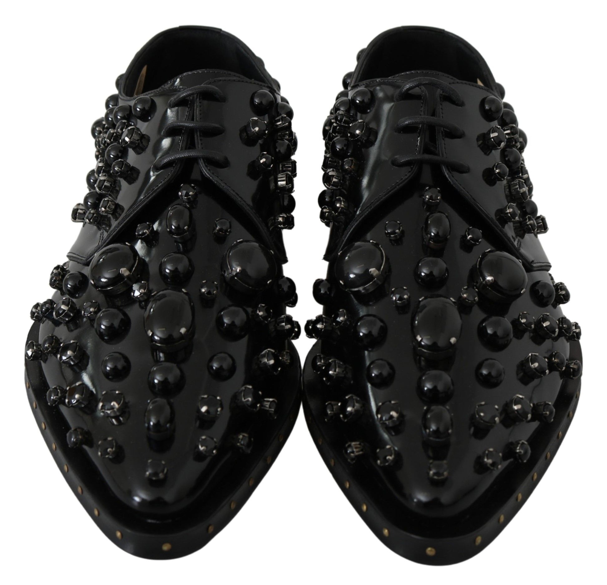Dolce & Gabbana Black Leather Crystals Dress Broque Shoes