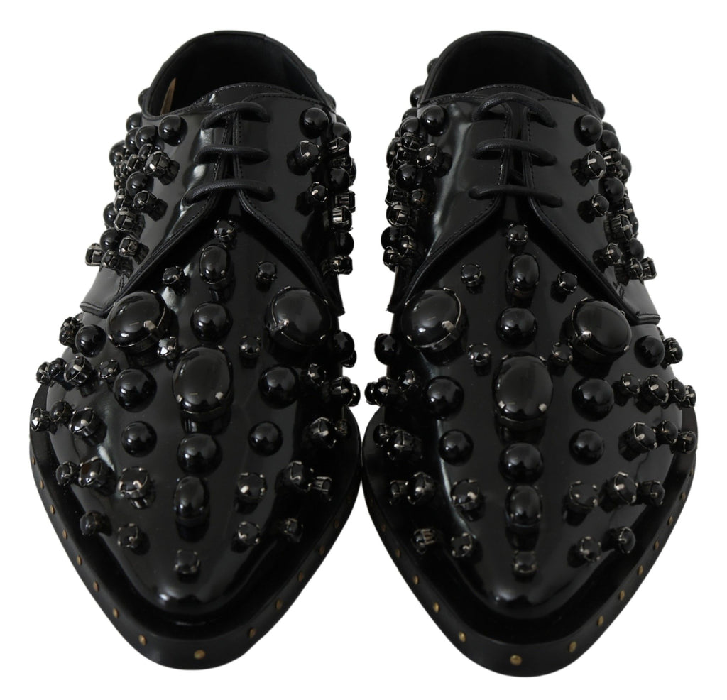 Schwarze Broque-Schuhe aus Leder mit Kristallen