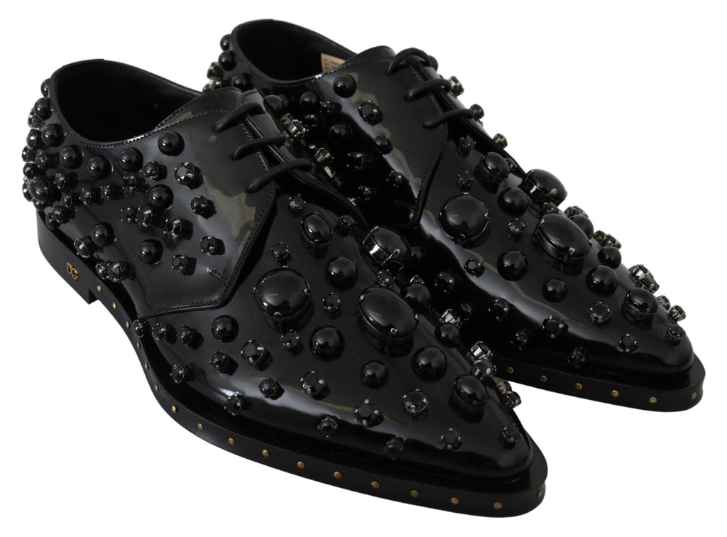 Schwarze Broque-Schuhe aus Leder mit Kristallen