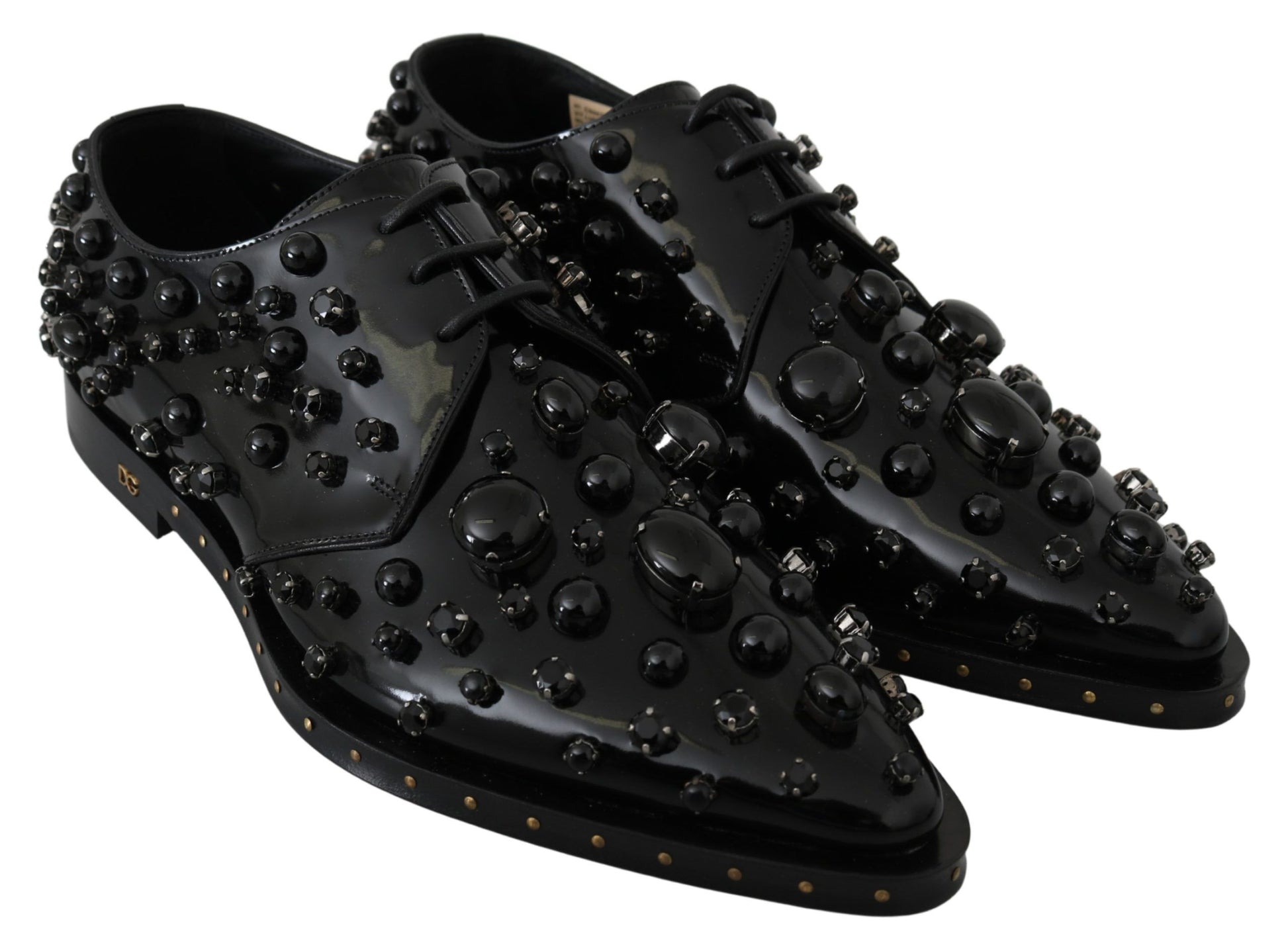 Schwarze Broque-Schuhe aus Leder mit Kristallen