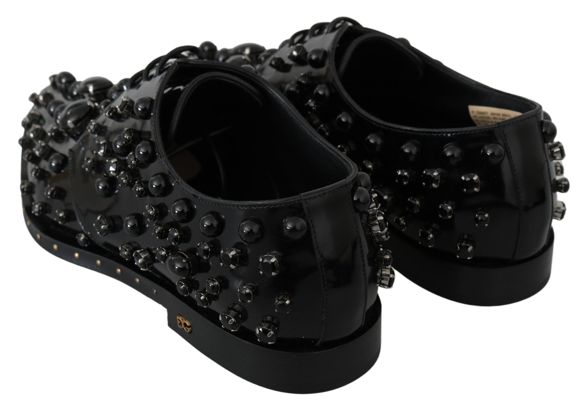 Schwarze Broque-Schuhe aus Leder mit Kristallen