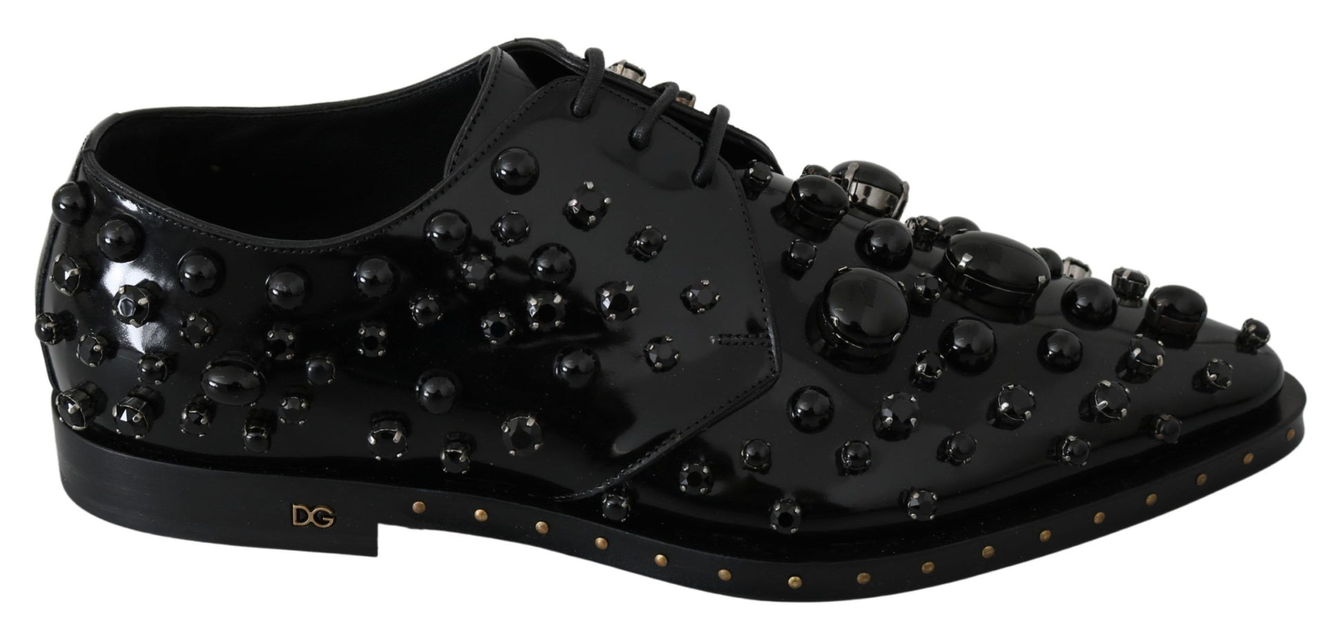Schwarze Broque-Schuhe aus Leder mit Kristallen
