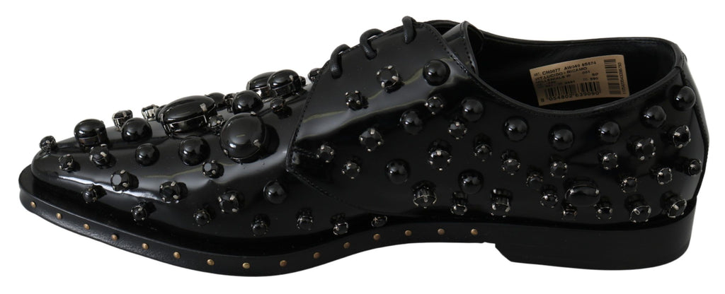 Schwarze Broque-Schuhe aus Leder mit Kristallen