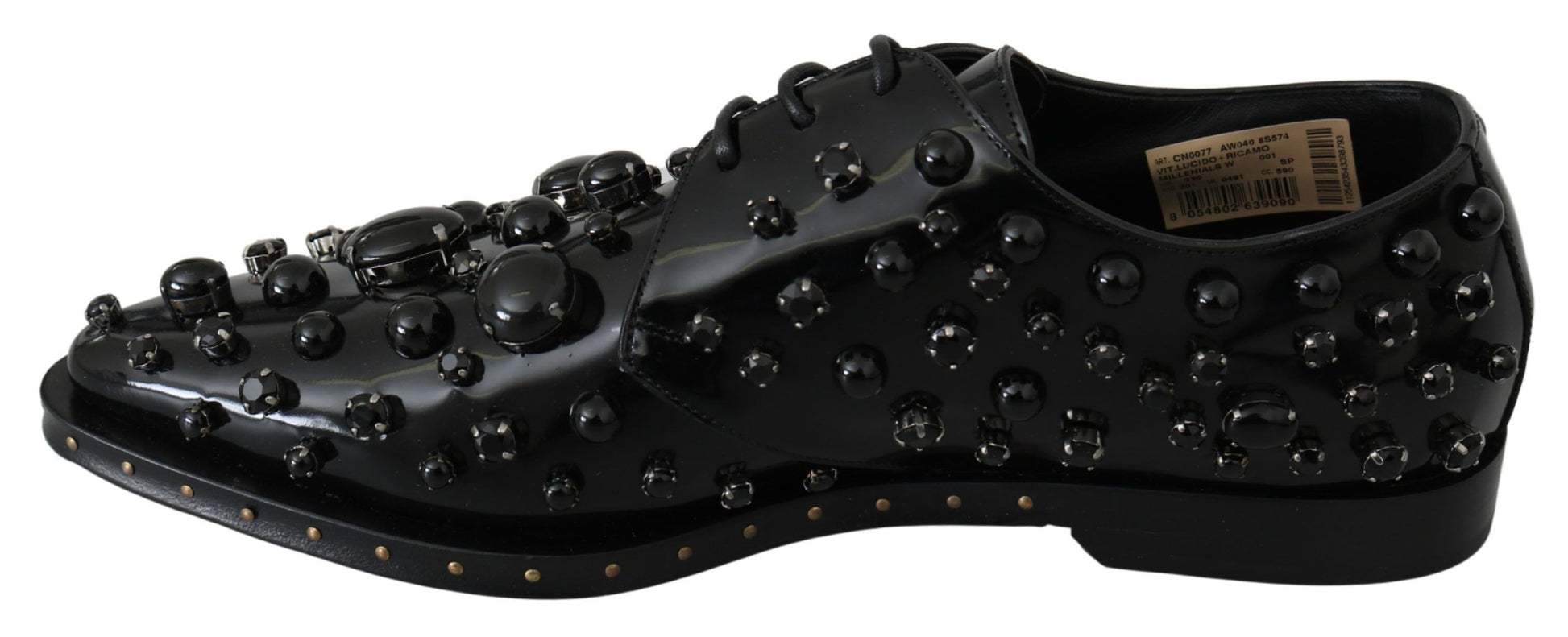 Schwarze Broque-Schuhe aus Leder mit Kristallen