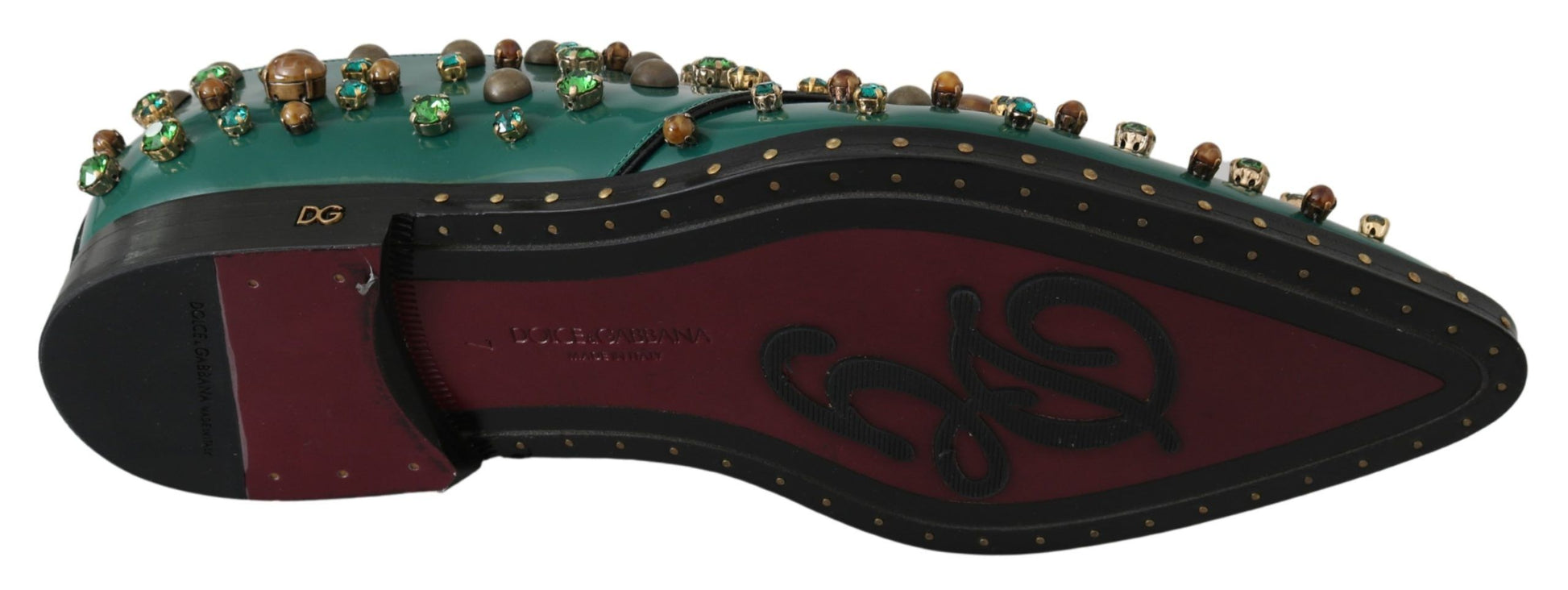 Grüne Broque-Schuhe aus Leder mit Kristallen