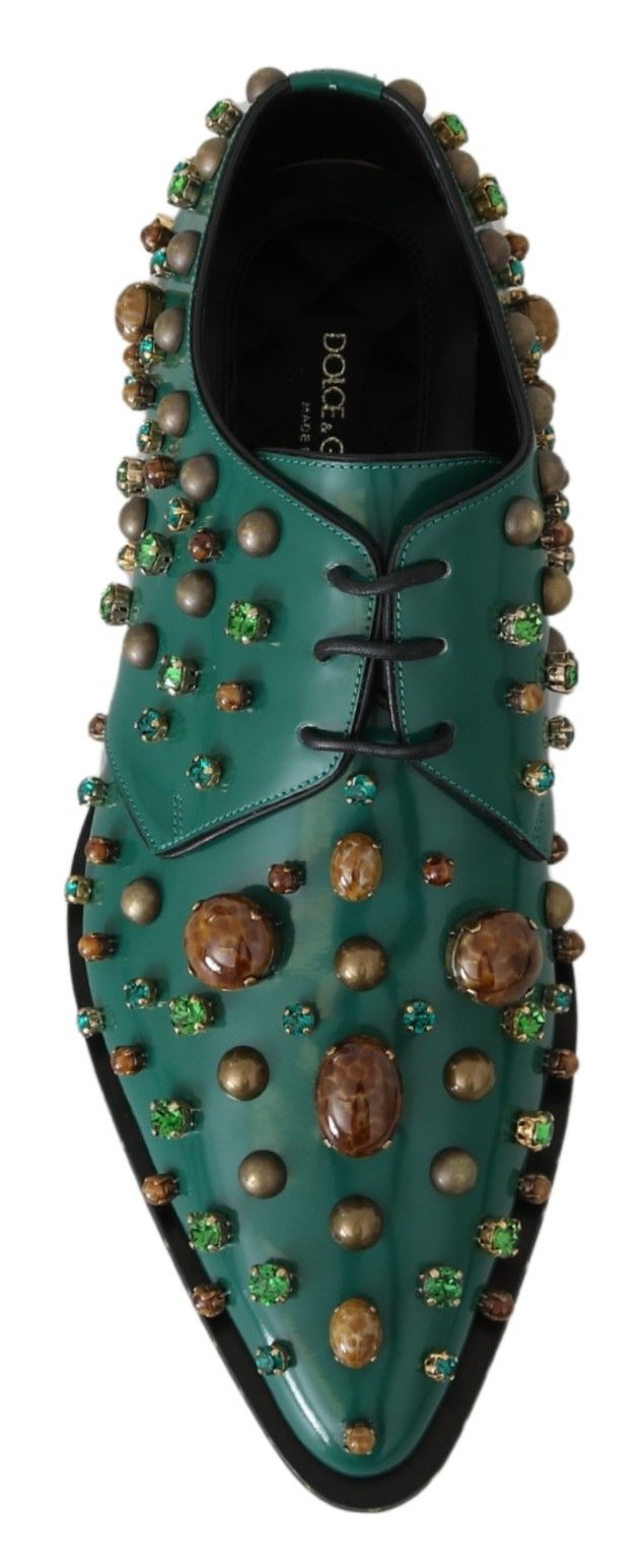 Grüne Broque-Schuhe aus Leder mit Kristallen