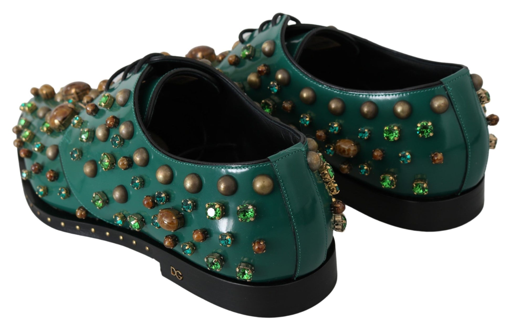 Grüne Broque-Schuhe aus Leder mit Kristallen