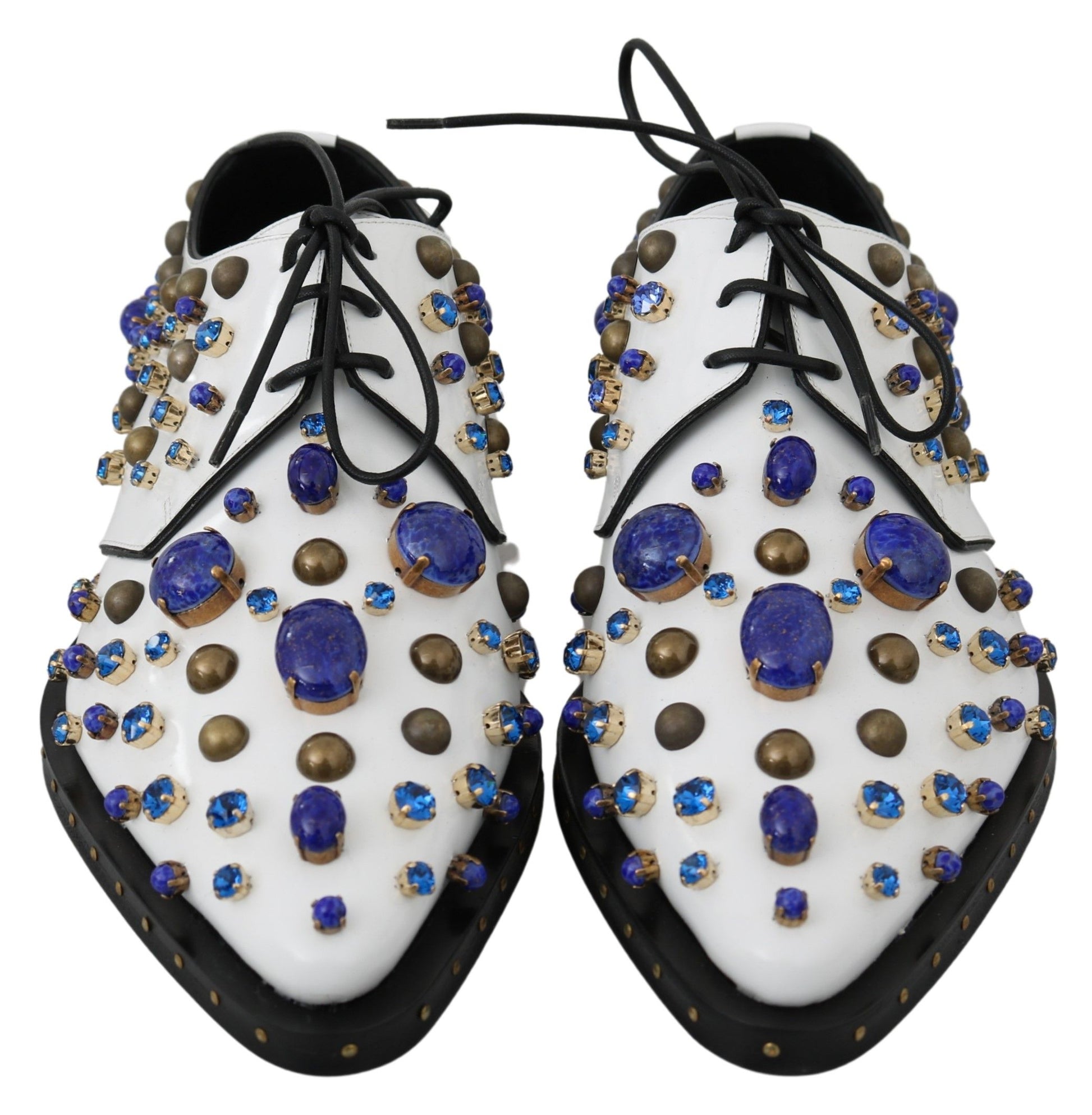 Dolce & Gabbana White Leather Crystals Dress Broque Shoes