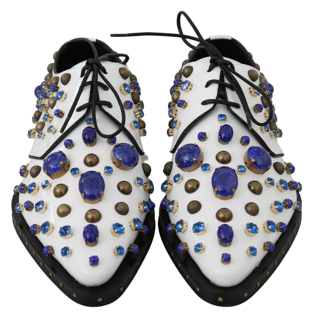 Weiße Broque-Schuhe aus Leder mit Kristallen