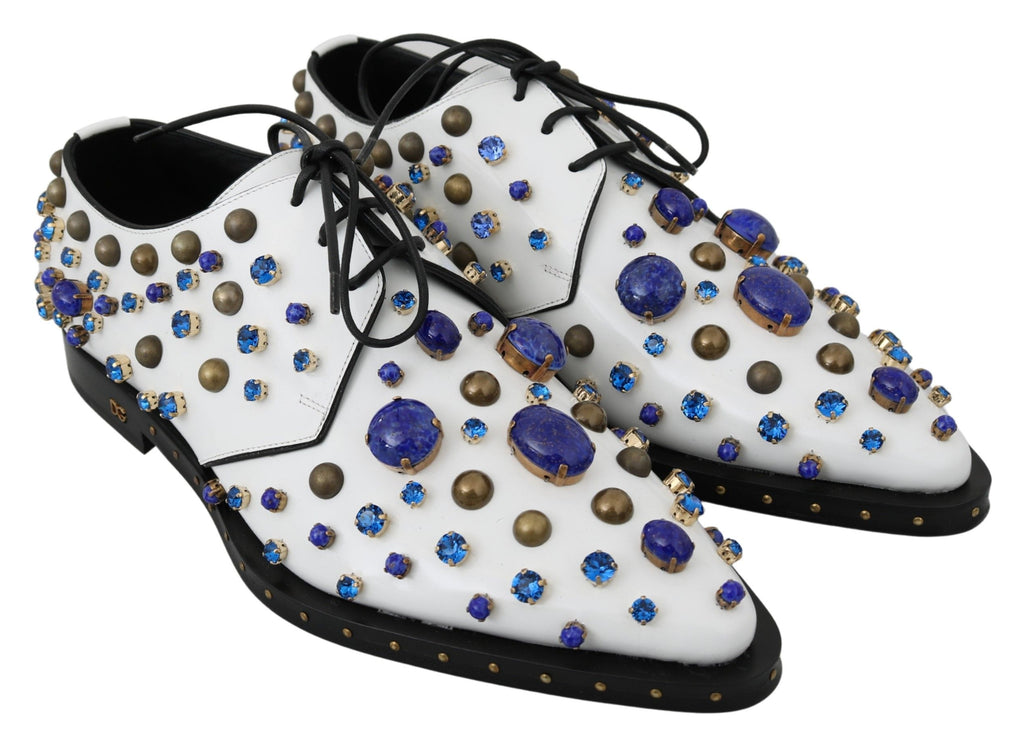 Weiße Broque-Schuhe aus Leder mit Kristallen