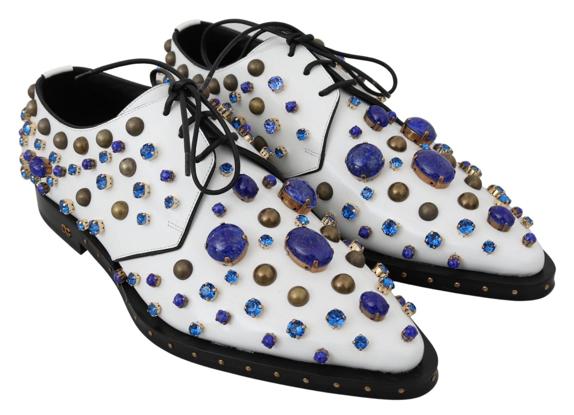 Weiße Broque-Schuhe aus Leder mit Kristallen