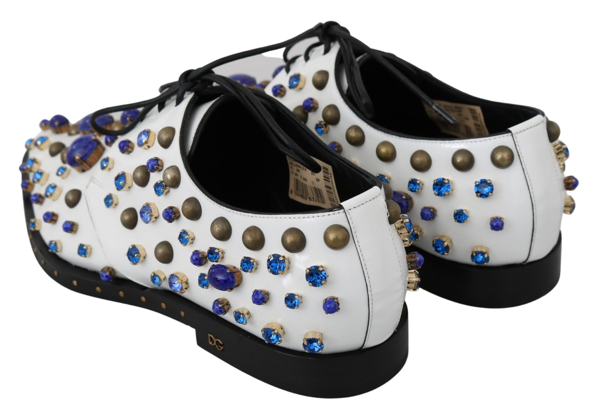 Weiße Broque-Schuhe aus Leder mit Kristallen