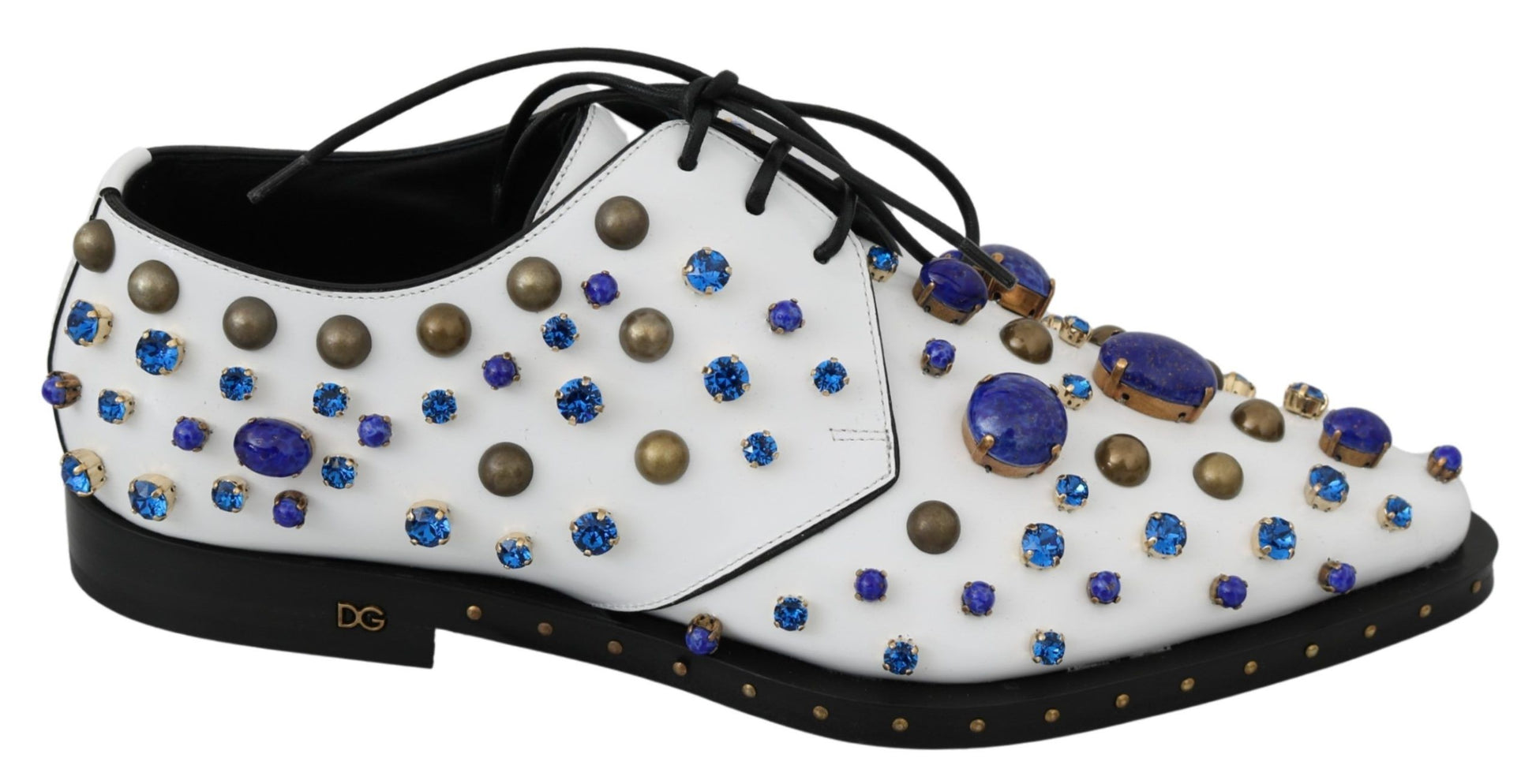 Weiße Broque-Schuhe aus Leder mit Kristallen