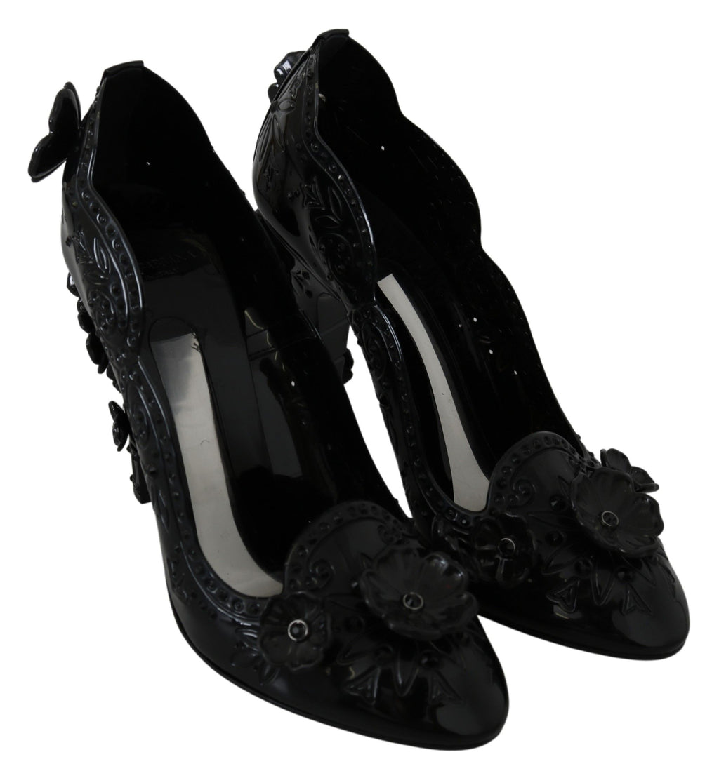 Schwarze Blumen Kristall CINDERELLA Heels Schuhe