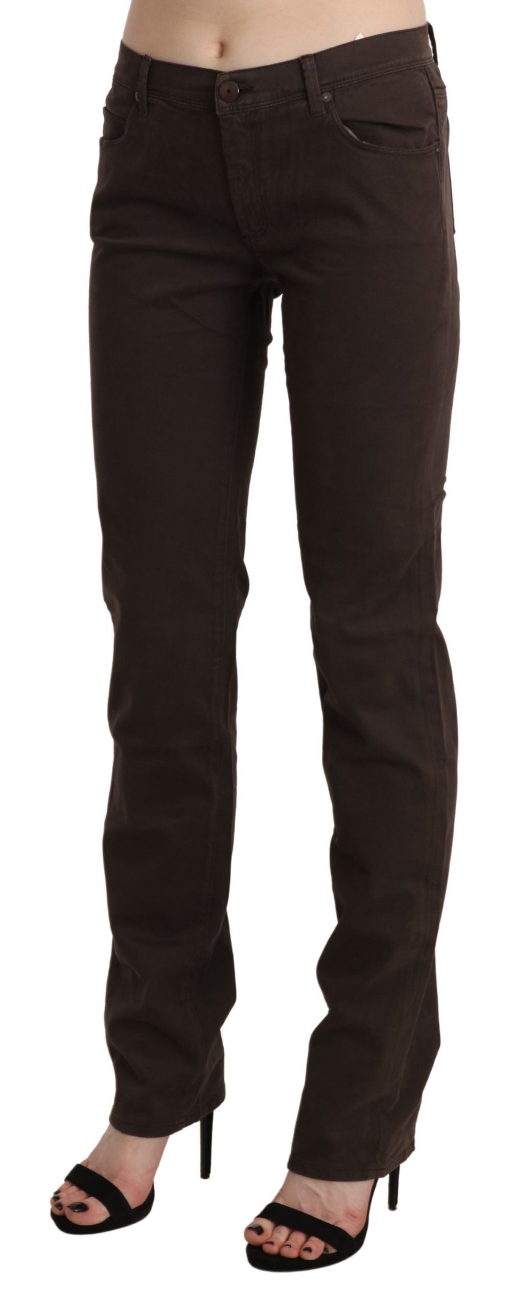 Braune Skinny-Jeans aus Baumwolle mit mittlerer Taille