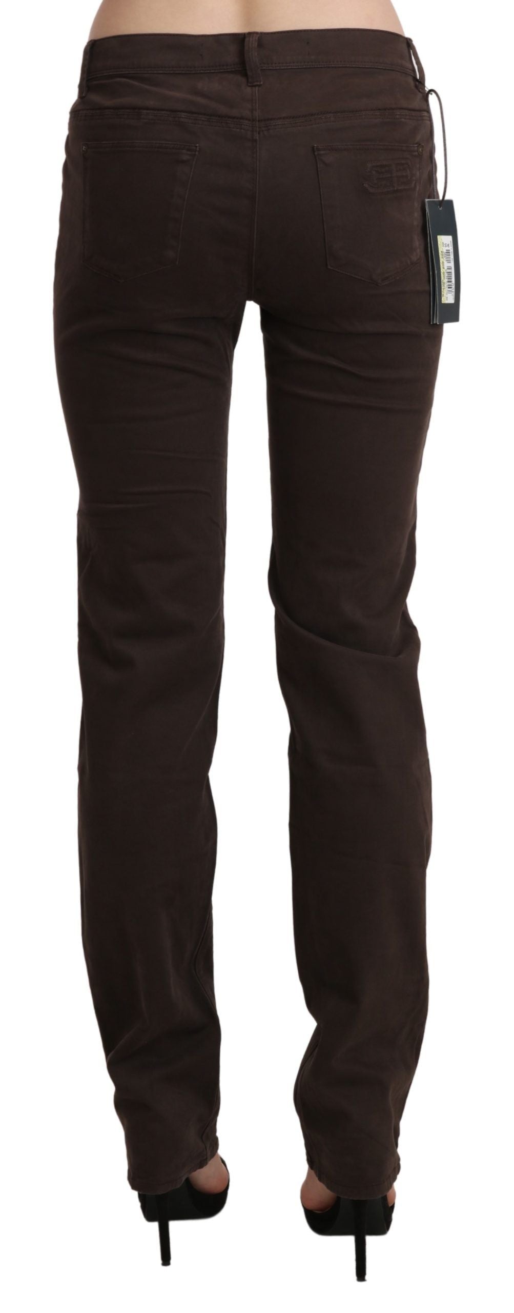 Braune Skinny-Jeans aus Baumwolle mit mittlerer Taille