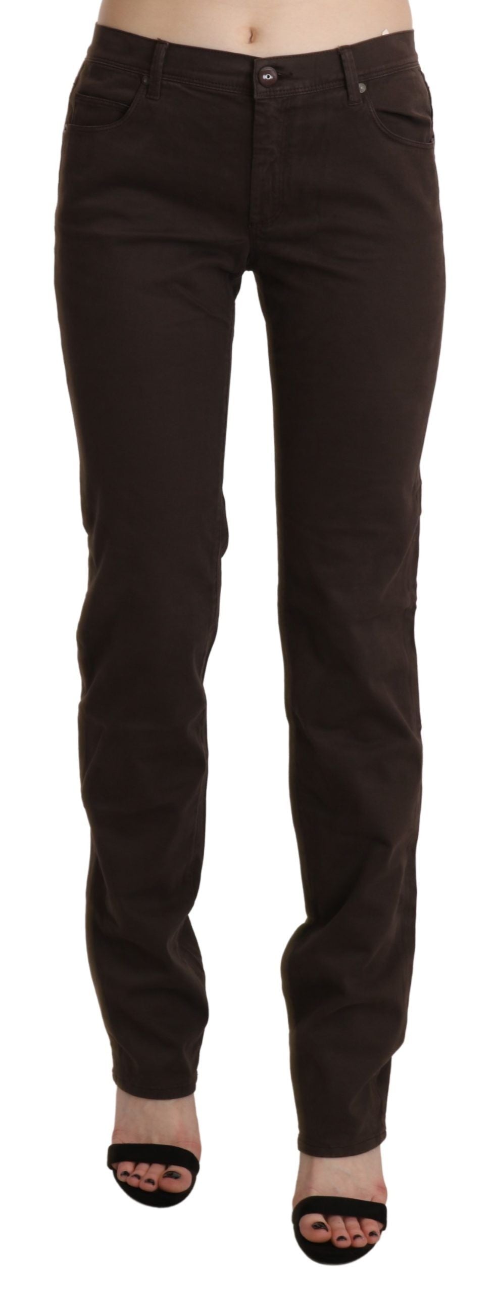 Braune Skinny-Jeans aus Baumwolle mit mittlerer Taille