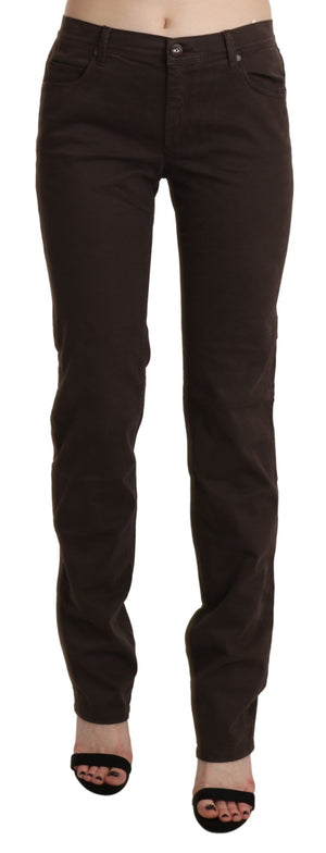 Braune Skinny-Jeans aus Baumwolle mit mittlerer Taille