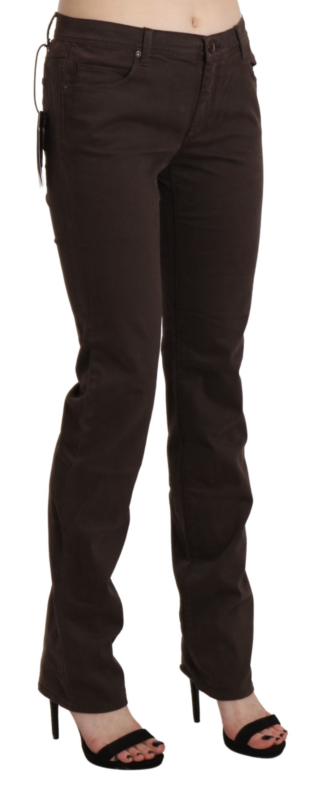 Braune Skinny-Jeans aus Baumwolle mit mittlerer Taille