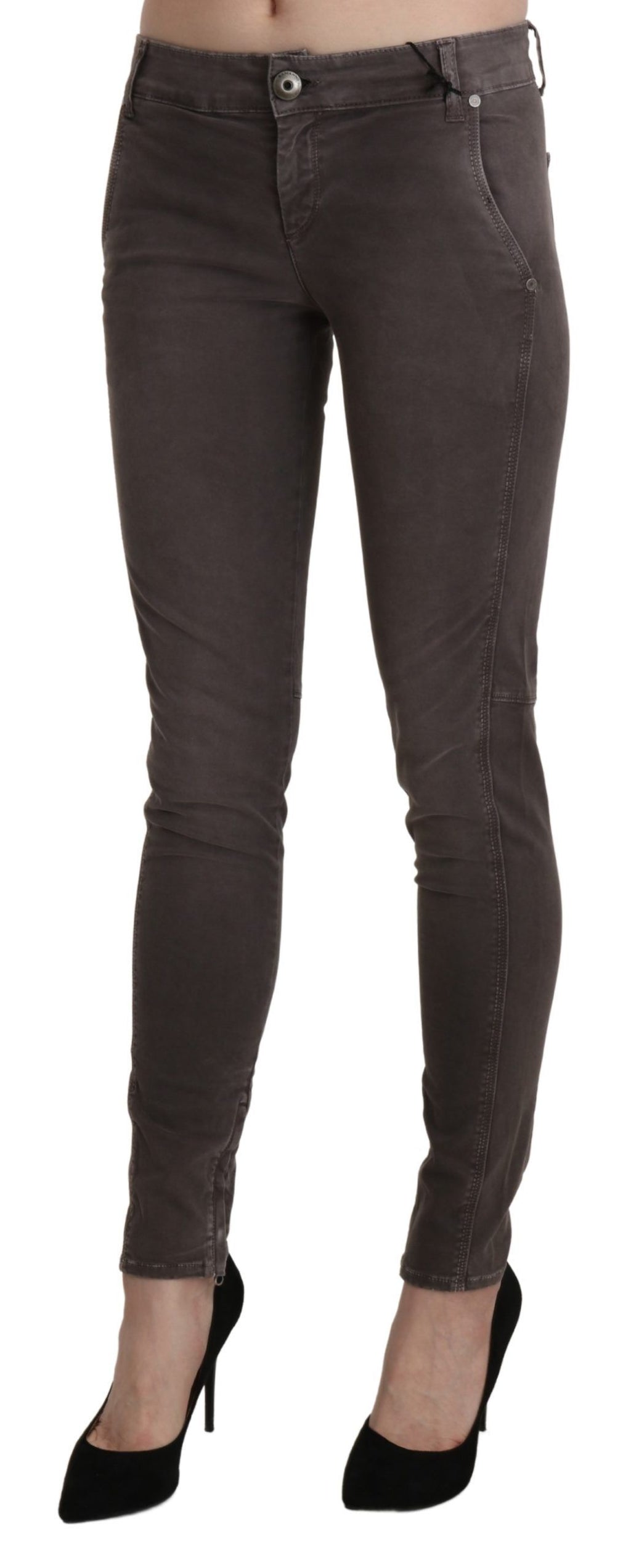 Braune Skinny-Jeans aus Baumwolle mit niedriger Taille