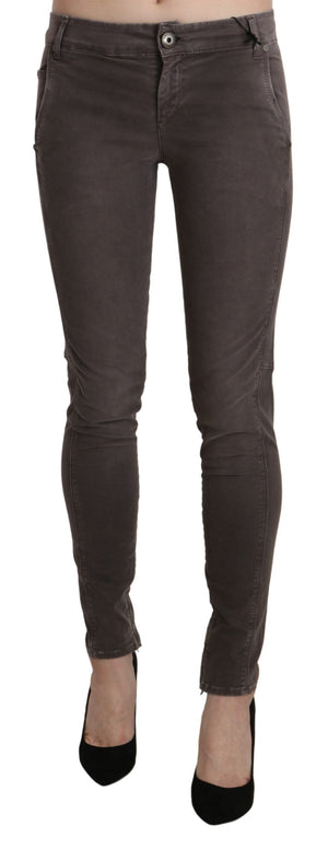 Braune Skinny-Jeans aus Baumwolle mit niedriger Taille