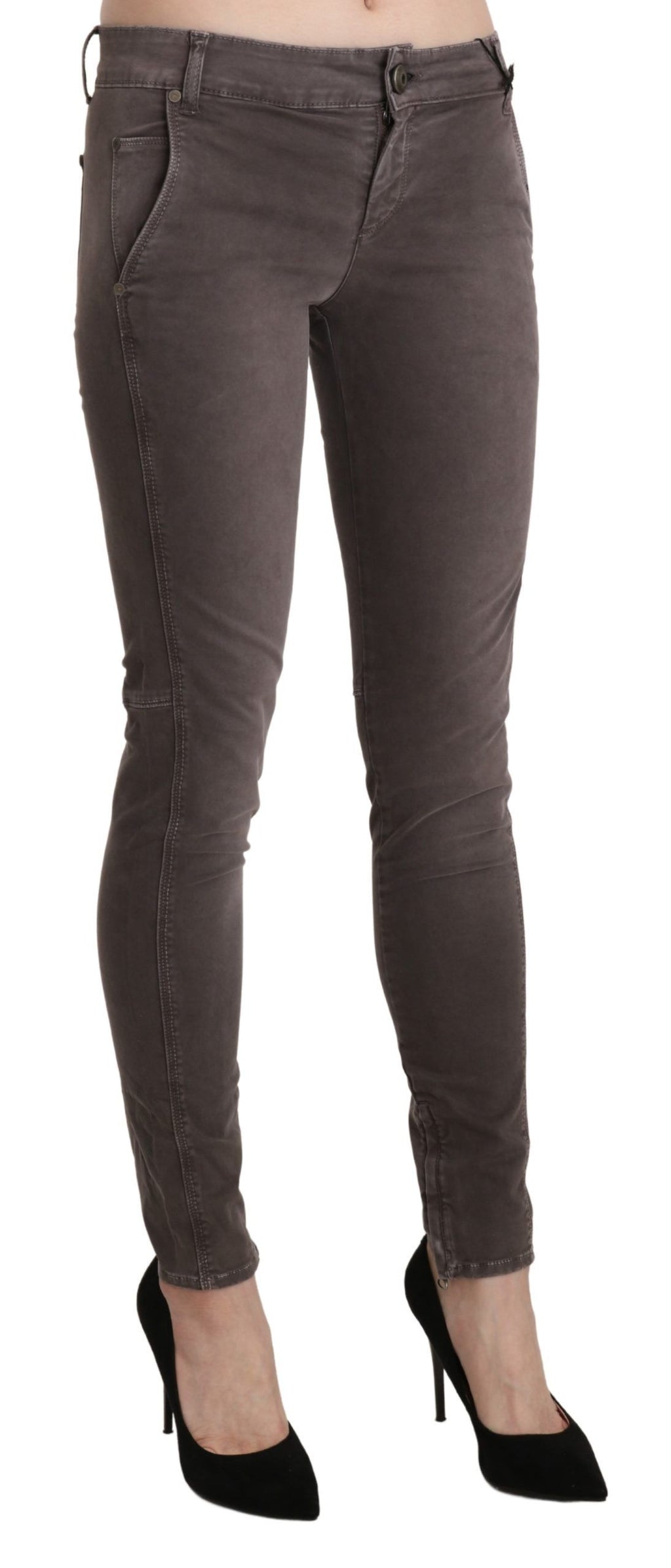 Braune Skinny-Jeans aus Baumwolle mit niedriger Taille