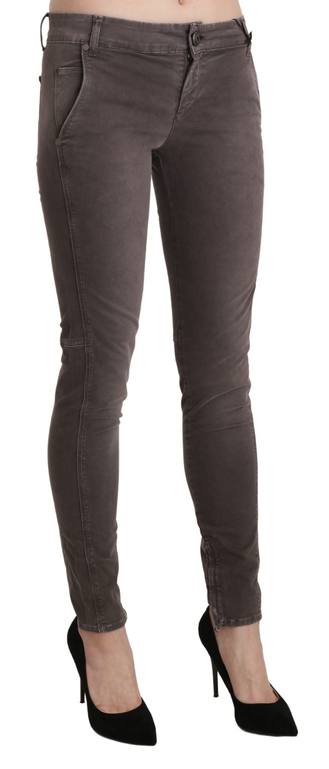 Braune Skinny-Jeans aus Baumwolle mit niedriger Taille