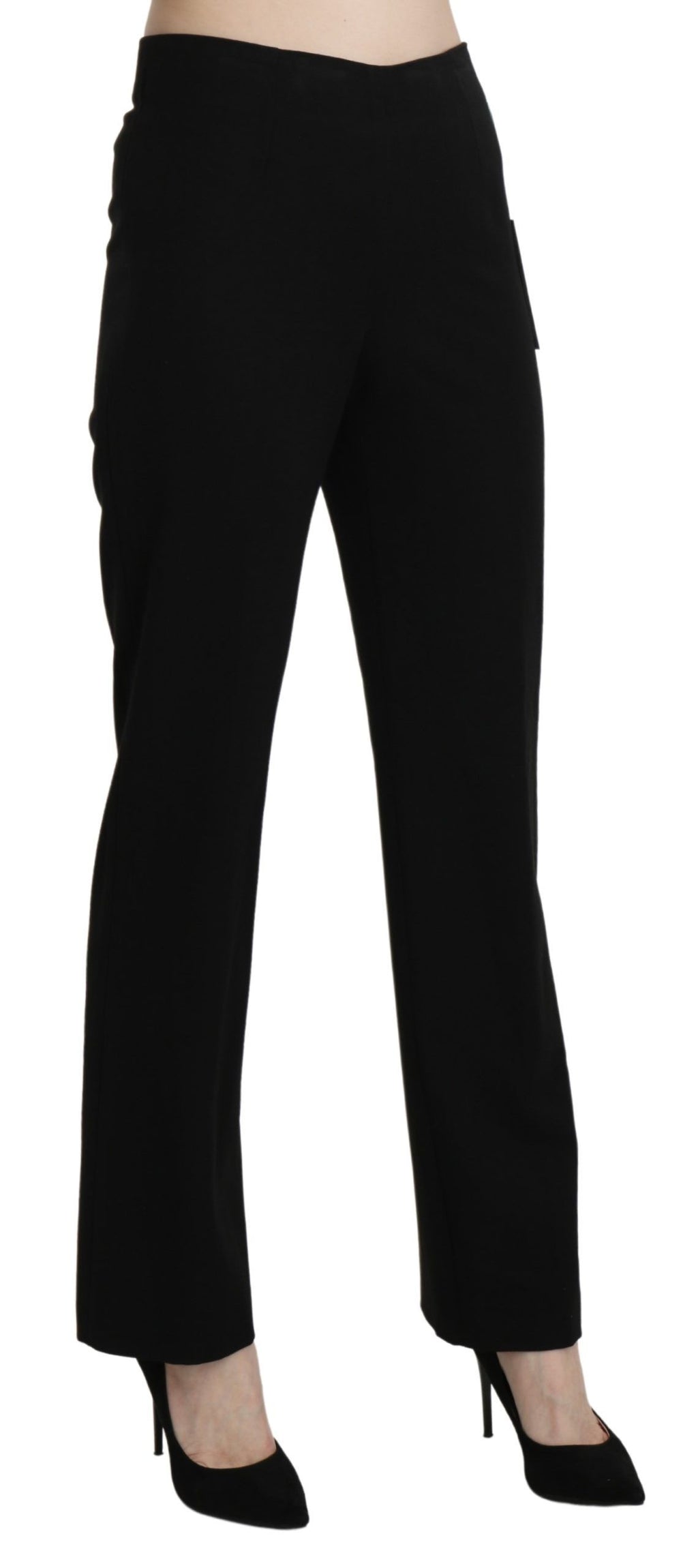 Schwarze, gerade geschnittene Hose mit hoher Taille und festlichem Schnitt