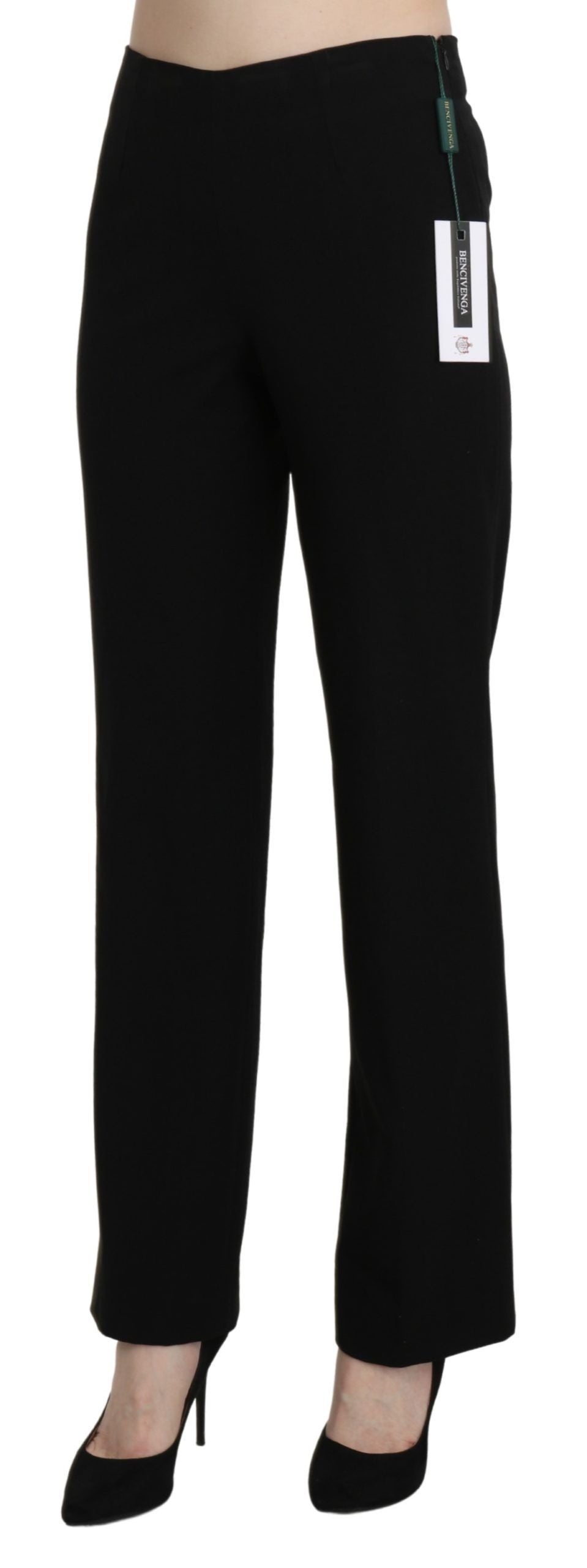 Schwarze, gerade geschnittene Hose mit hoher Taille und festlichem Schnitt