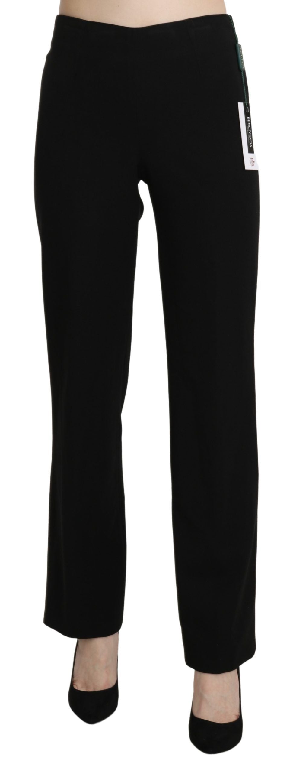 Schwarze, gerade geschnittene Hose mit hoher Taille und festlichem Schnitt