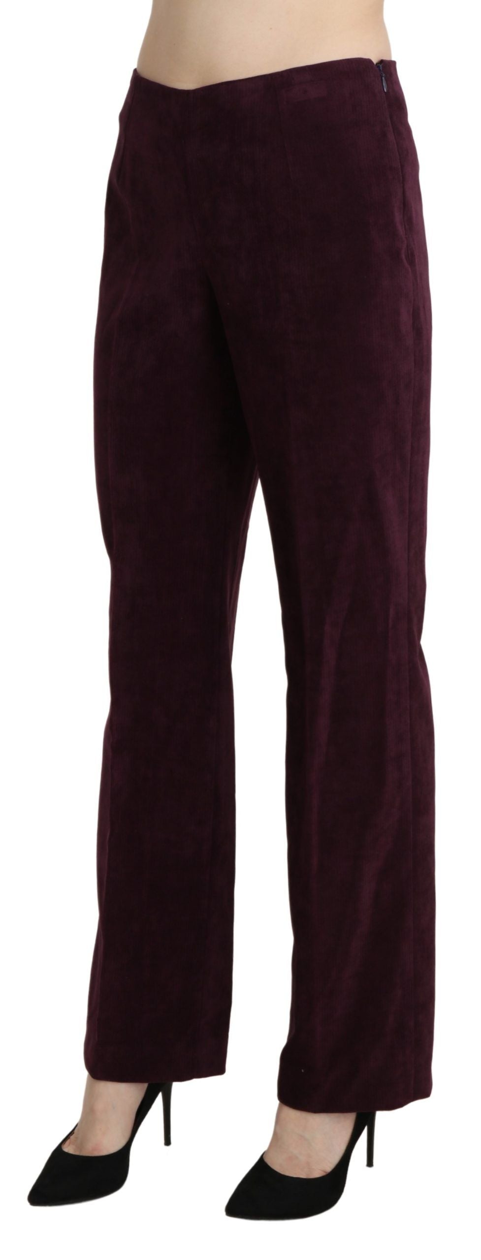 Lila Wildlederhose mit hoher Taille und geradem Bein
