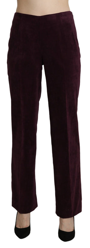 Lila Wildlederhose mit hoher Taille und geradem Bein