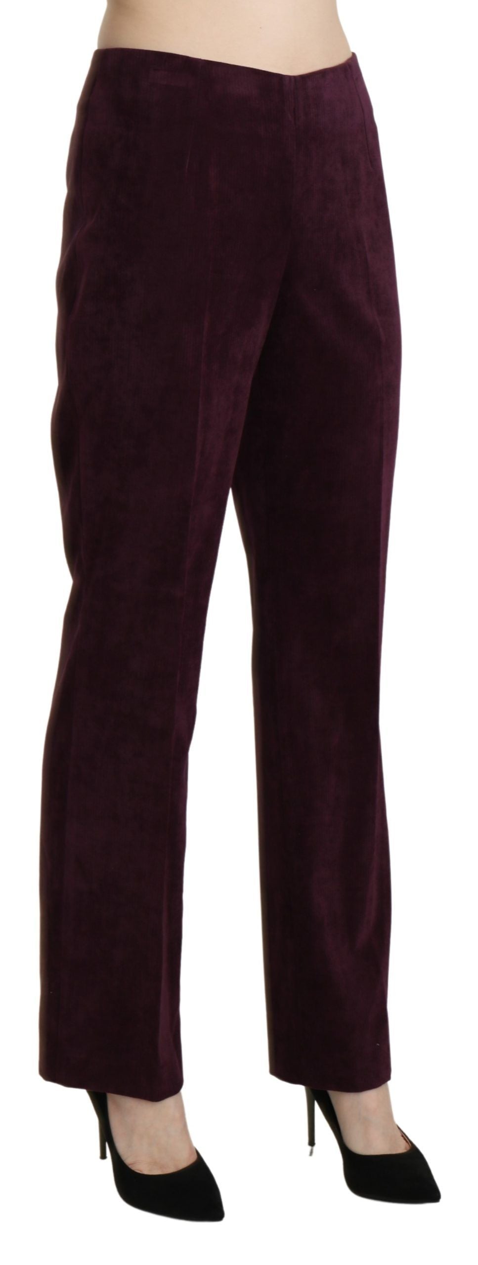 Lila Wildlederhose mit hoher Taille und geradem Bein